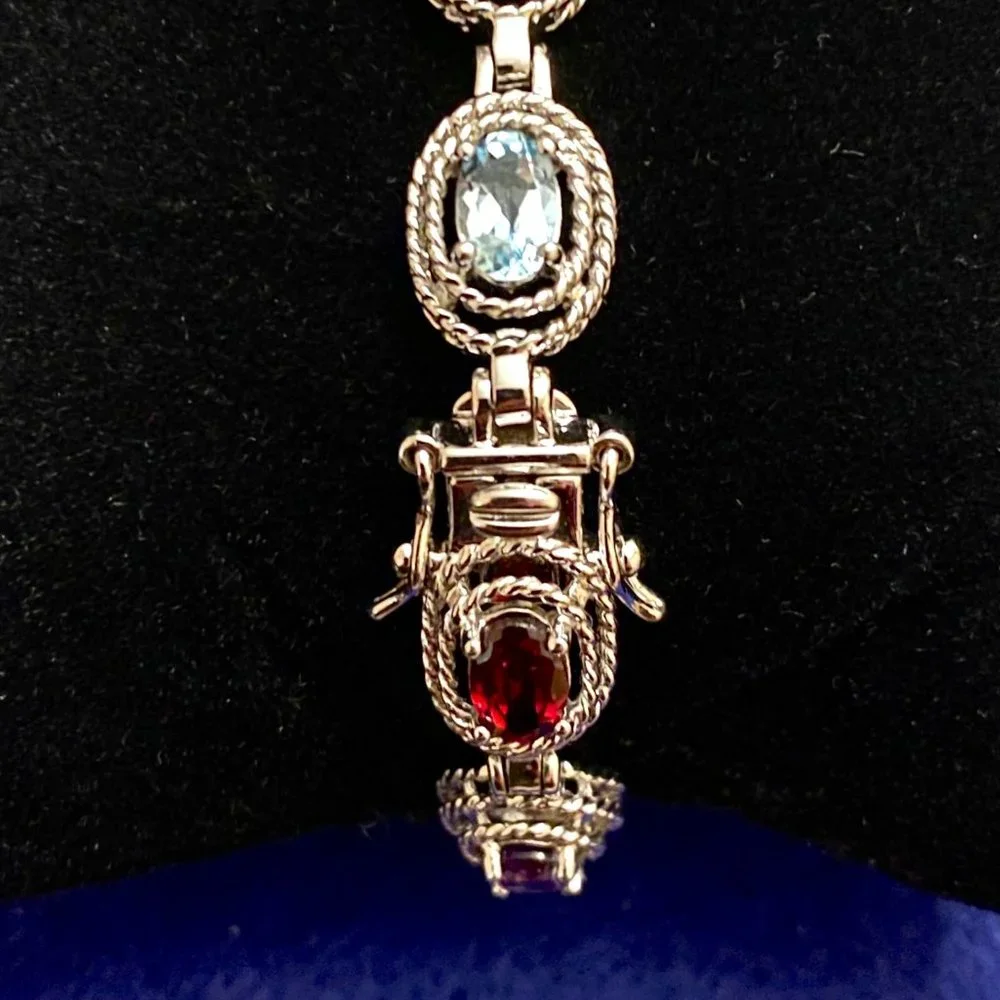 Colorful Multi-Gem & Sterling Silver Bracelet, 7" - Picture 11 of 13